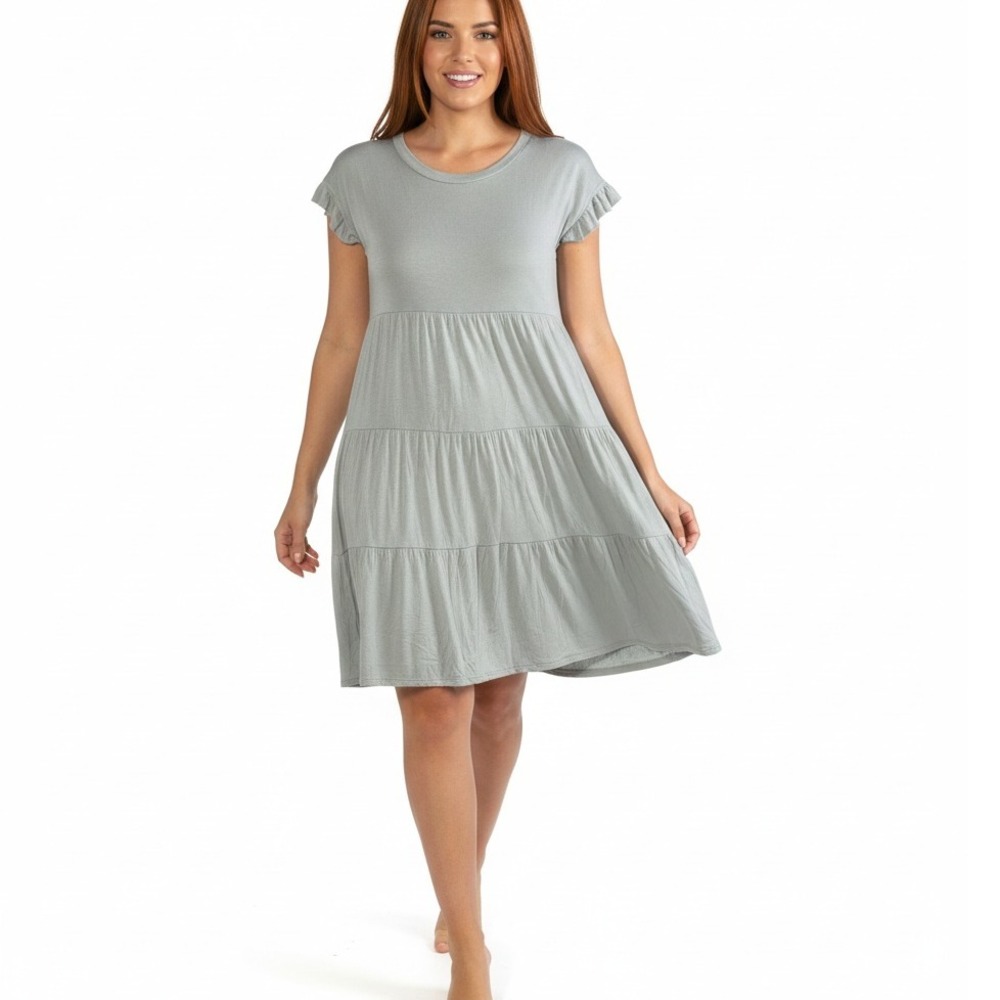Mikey &‎ Joey T Shirt Dress Womens S Tiered Ruffle Sleeve Trapeze Swing Casual